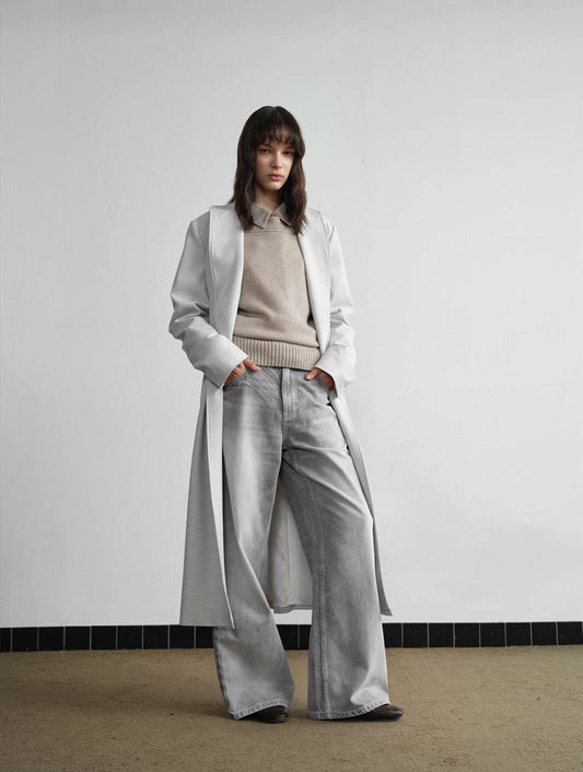 "Chester" Gray Long Pleated Coat