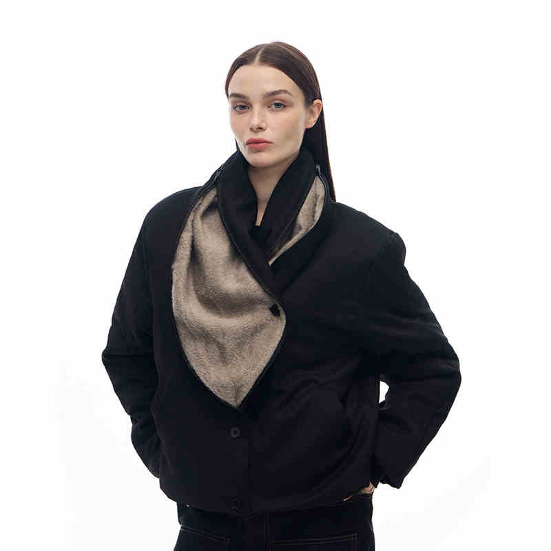"Katrina" Wool Draped Fur Collar Coat