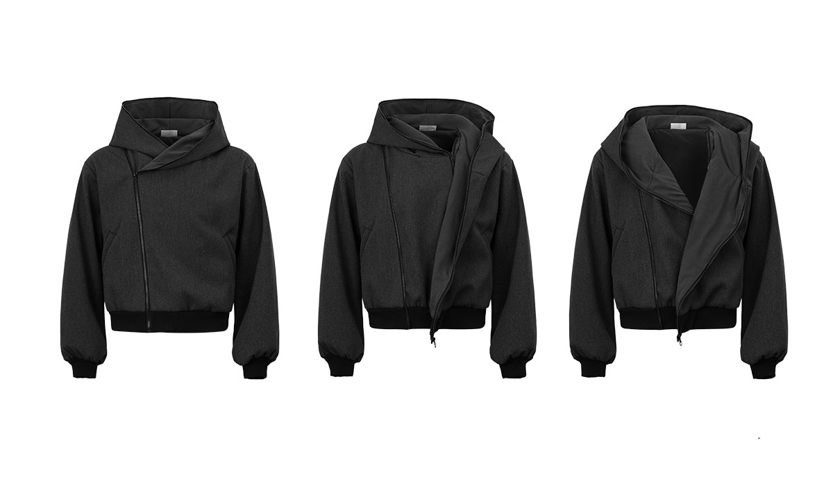 "Maze" Linen Black Reversible Layered Sweatshirt Jacket