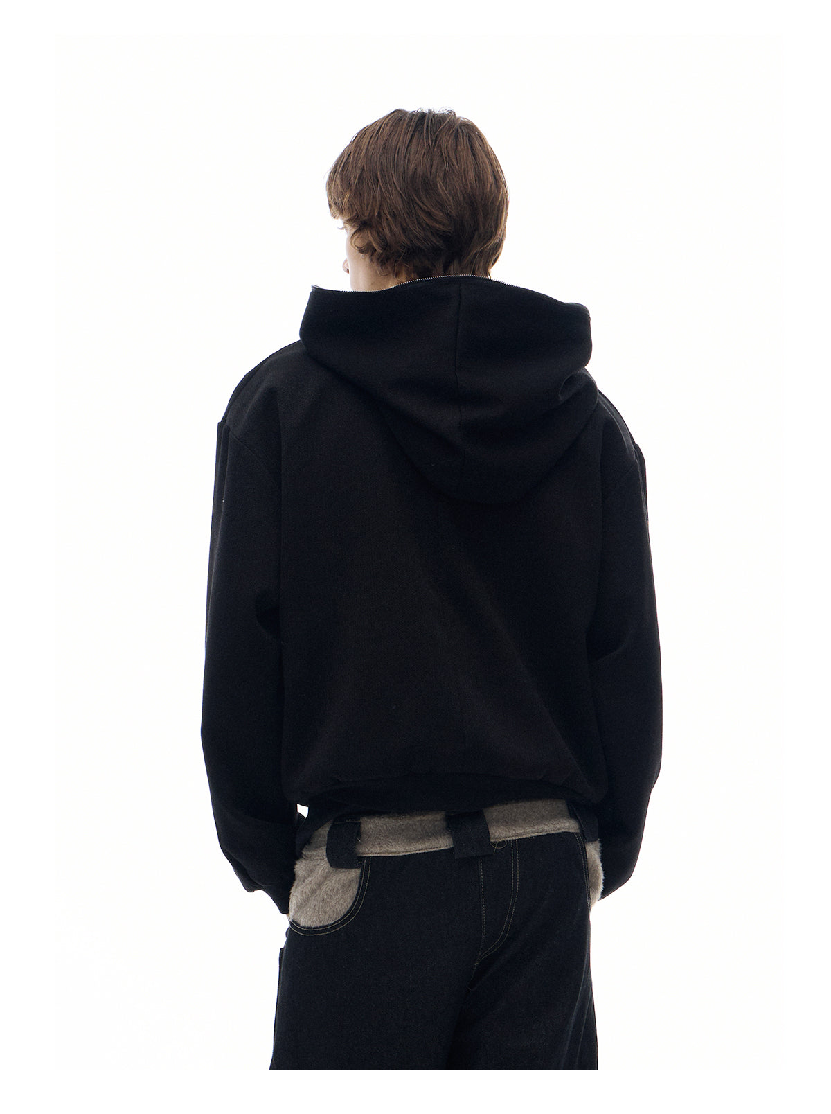 "Maze" Linen Black Reversible Layered Sweatshirt Jacket