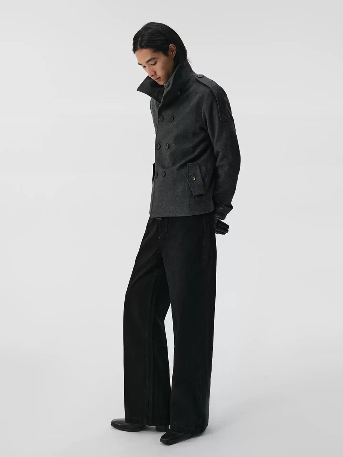 "Western" Gray Wool Overcoat Jacket