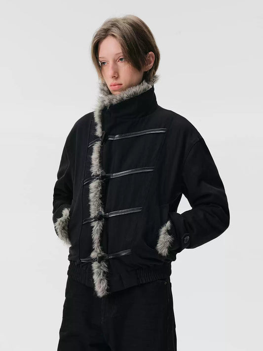 "Panimal" Leather Rope Horn Fur Jacket