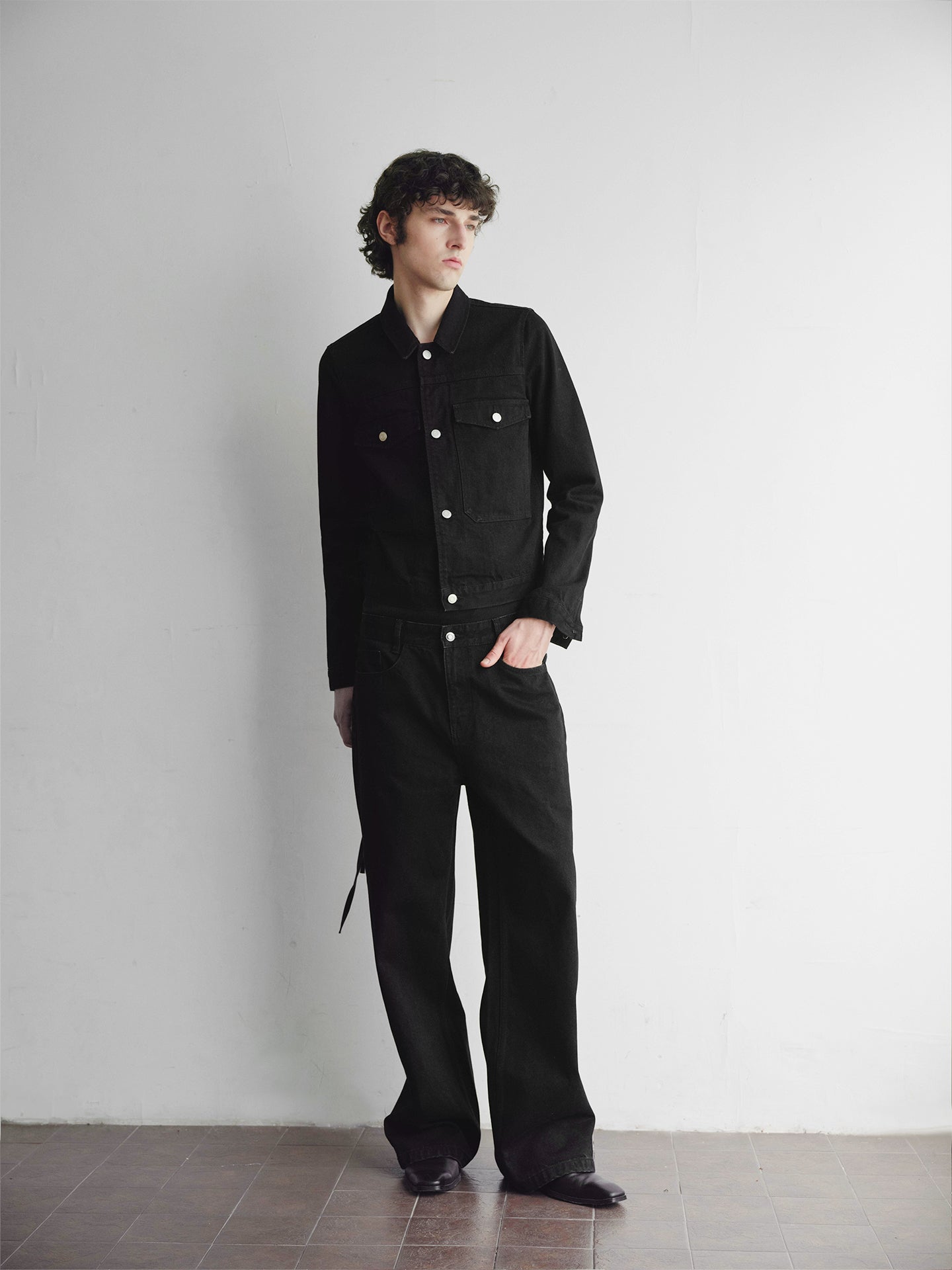 "Charcoal" Striped Pleated Trousers