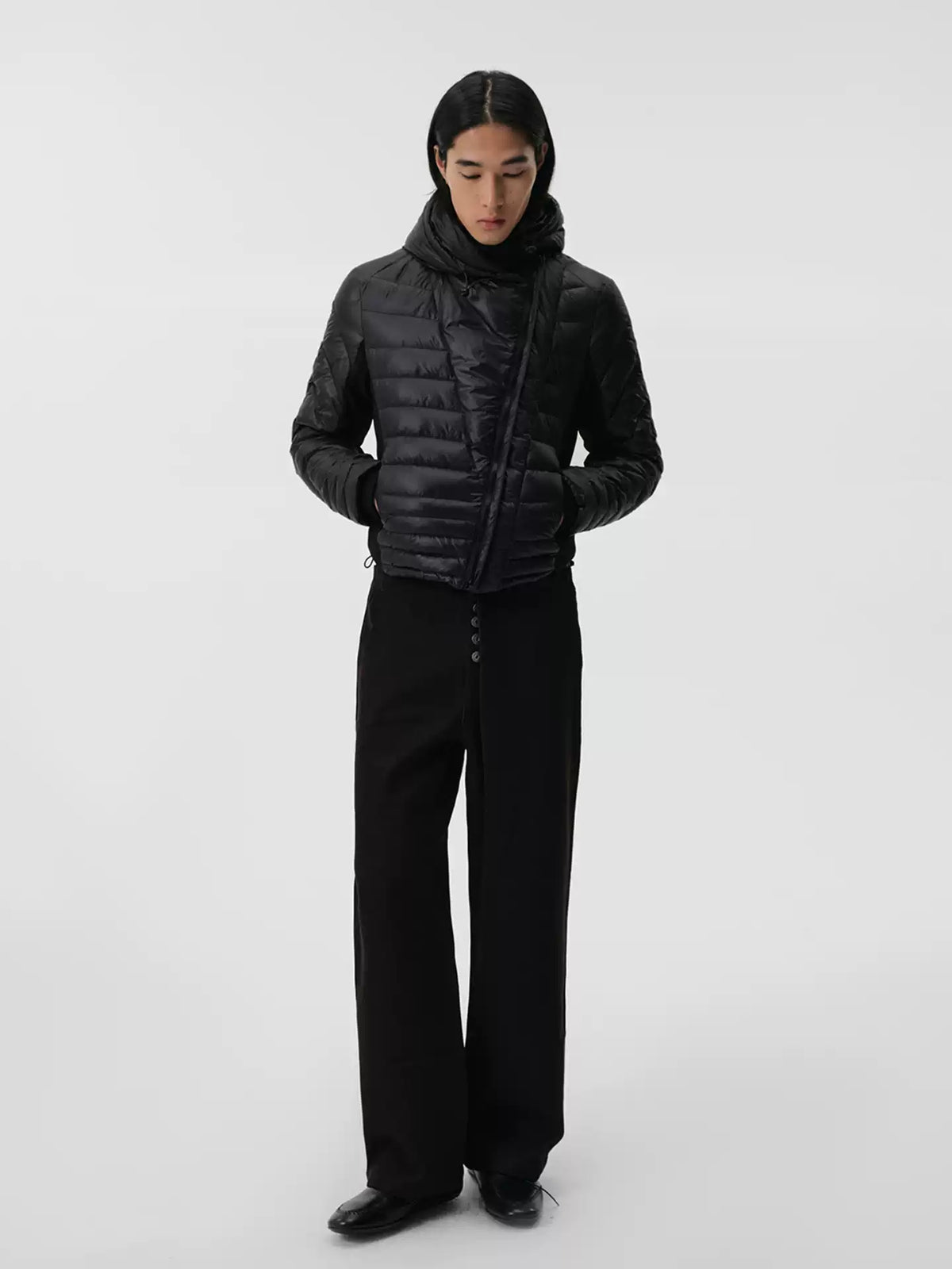 "Biloba" Black Down Hooded Jacket