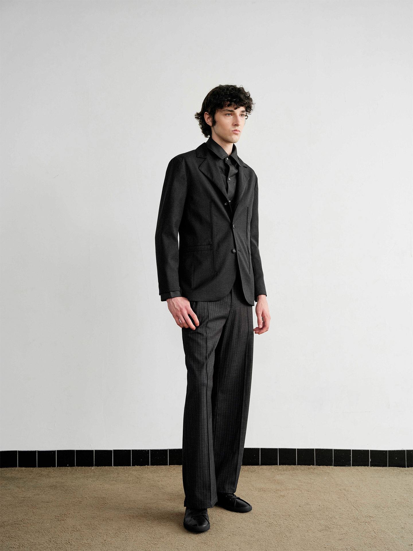 "Charcoal" Striped Pleated Trousers
