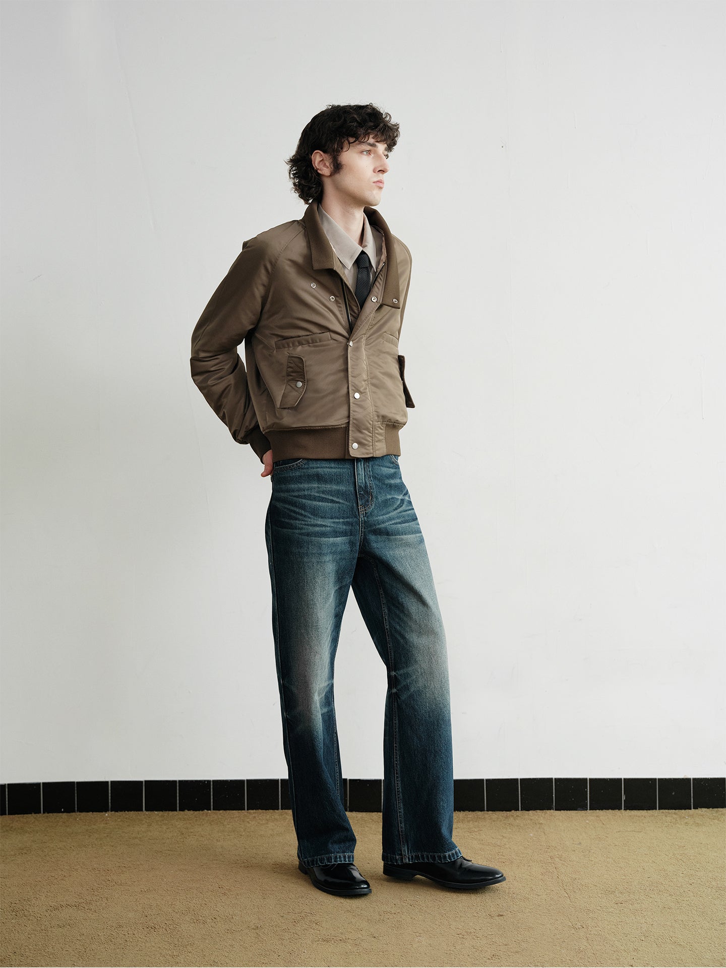 "Olive" Brown Stand-Collar Bomber Jacket