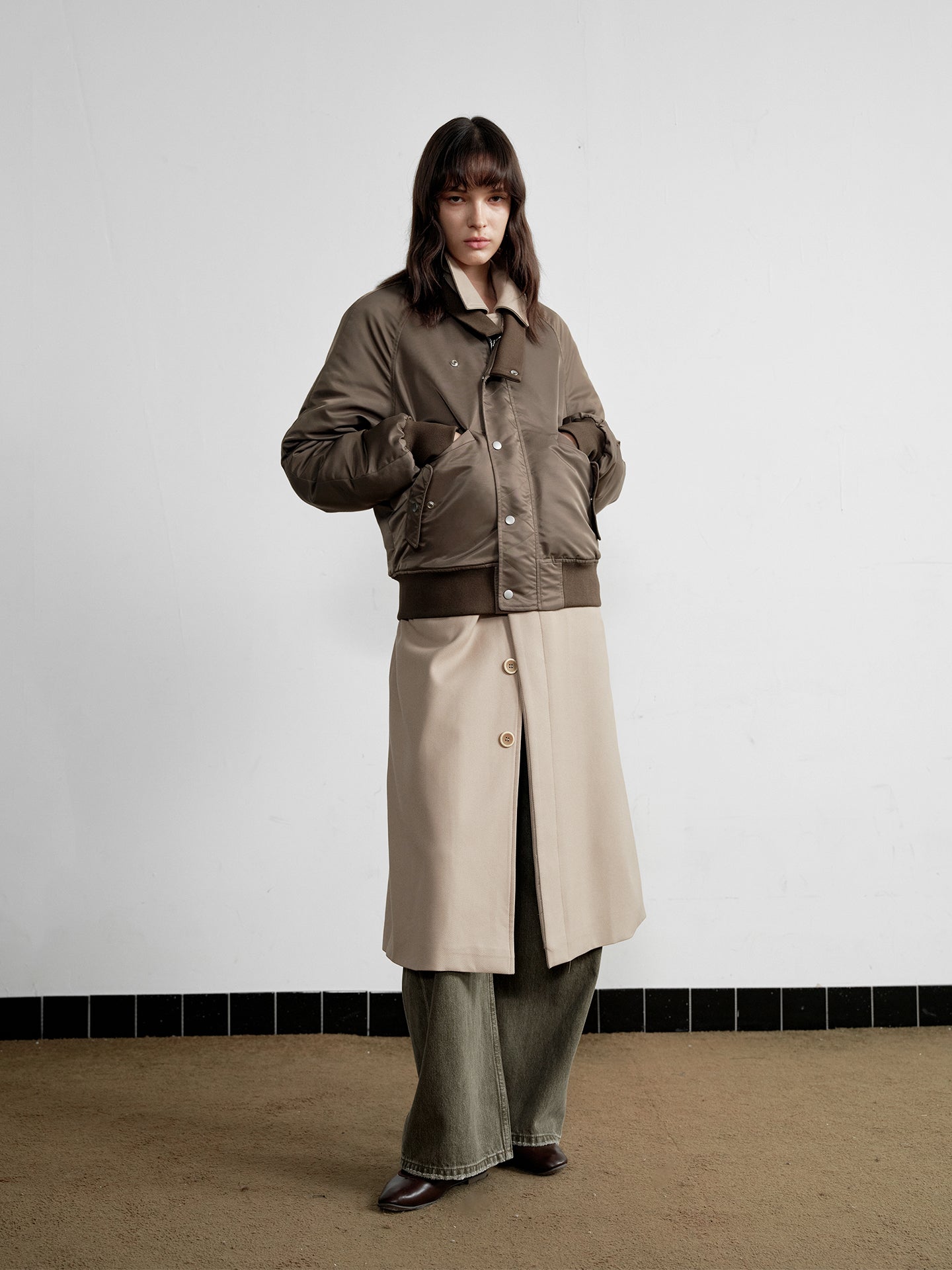 "Olive" Brown Stand-Collar Bomber Jacket