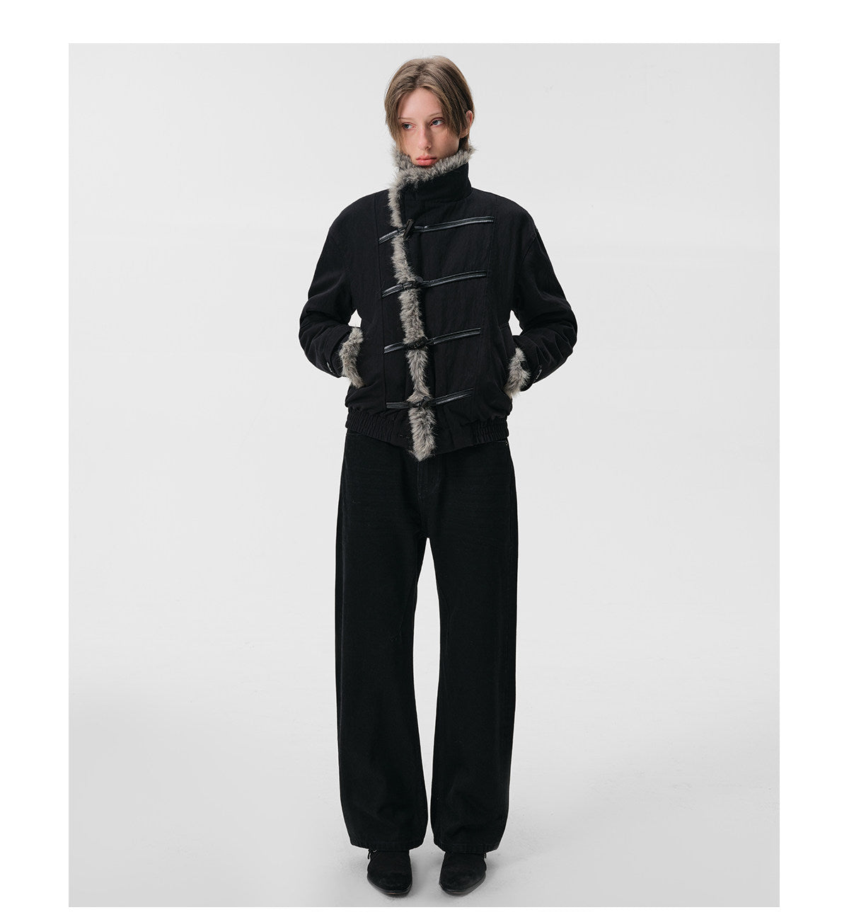 "Panimal" Leather Rope Horn Fur Jacket