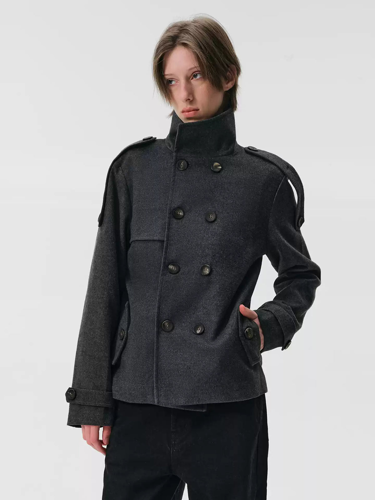 "Western" Gray Wool Overcoat Jacket