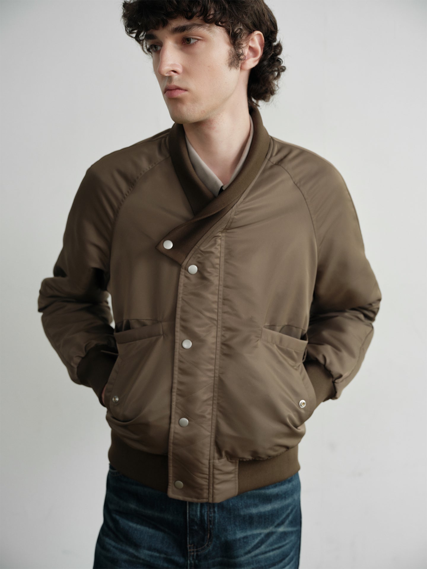 "Olive" Brown Stand-Collar Bomber Jacket