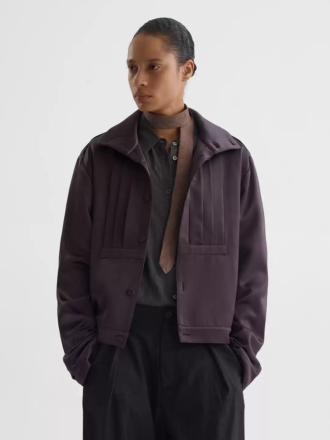 "Acetate" Pleated Satin Jacket