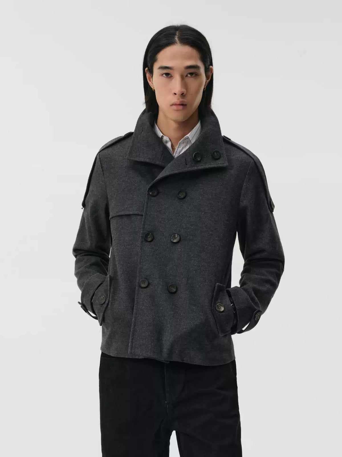 "Western" Gray Wool Overcoat Jacket