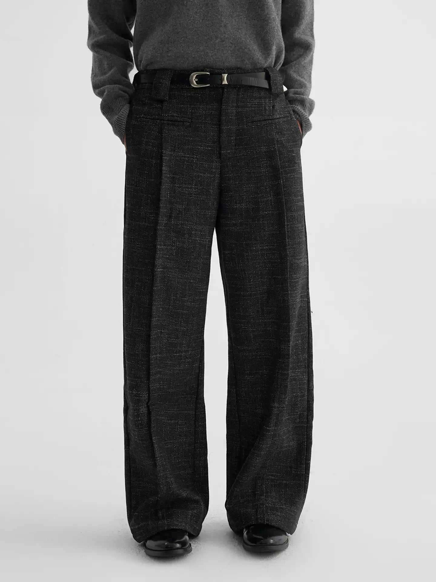 "Replica" Pattern Pleated Wide-Leg