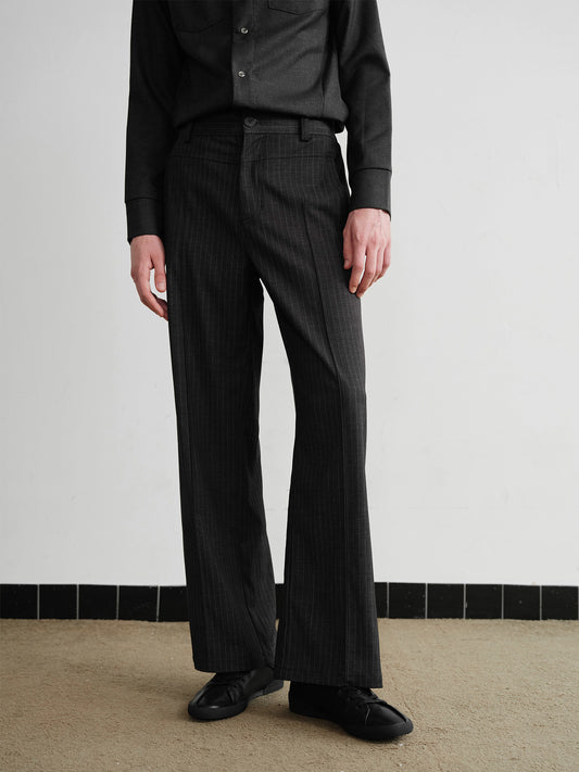 "Charcoal" Striped Pleated Trousers