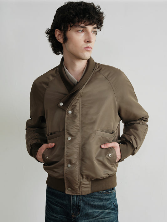 "Olive" Brown Stand-Collar Bomber Jacket