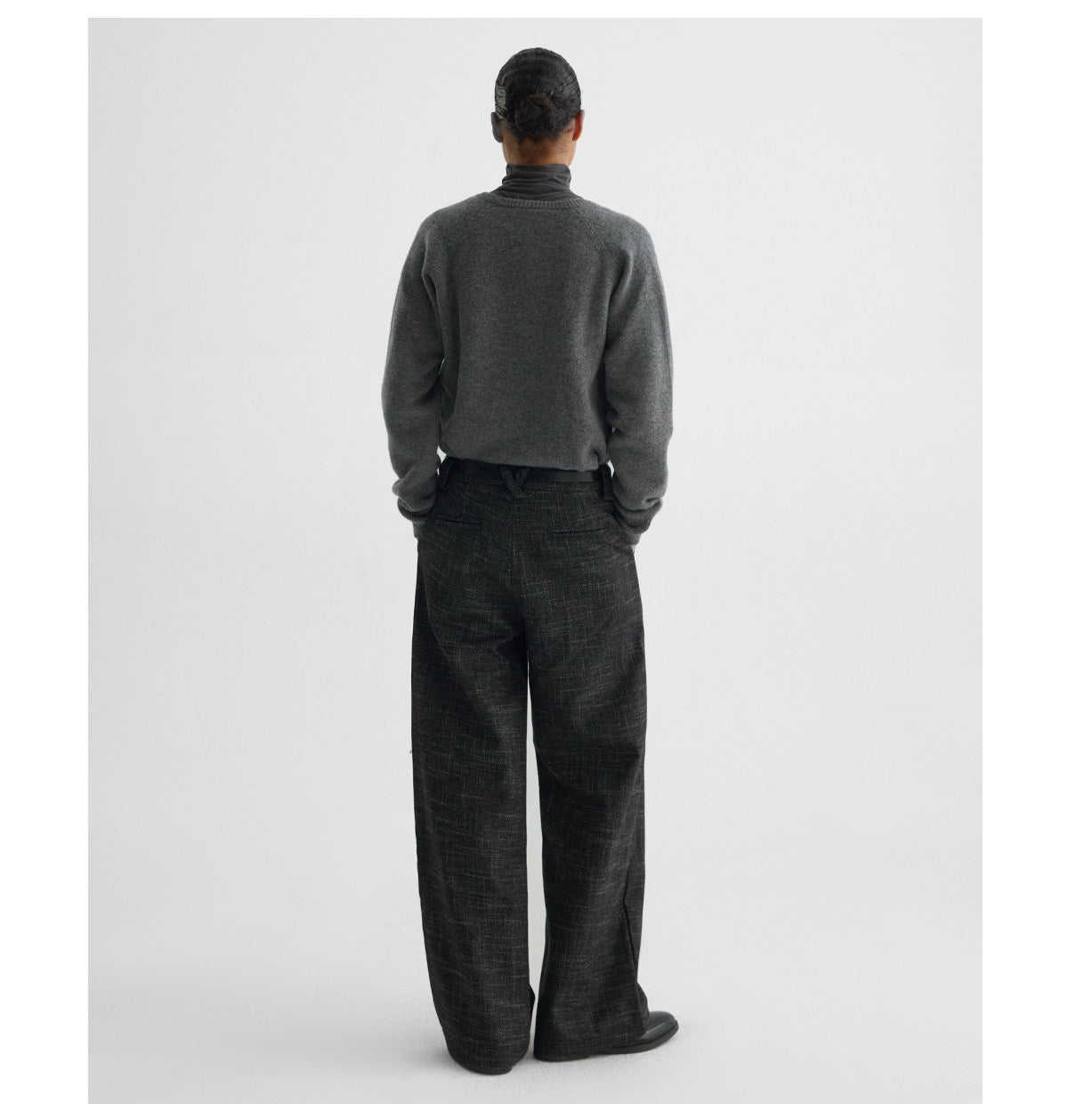 "Replica" Pattern Pleated Wide-Leg