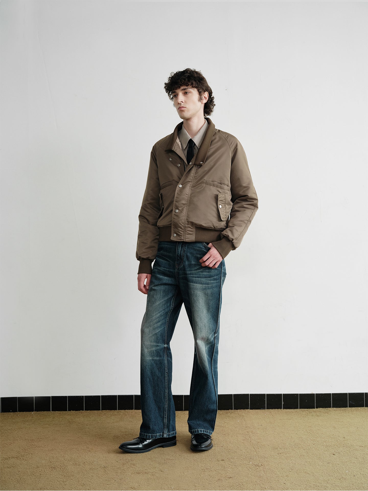 "Olive" Brown Stand-Collar Bomber Jacket