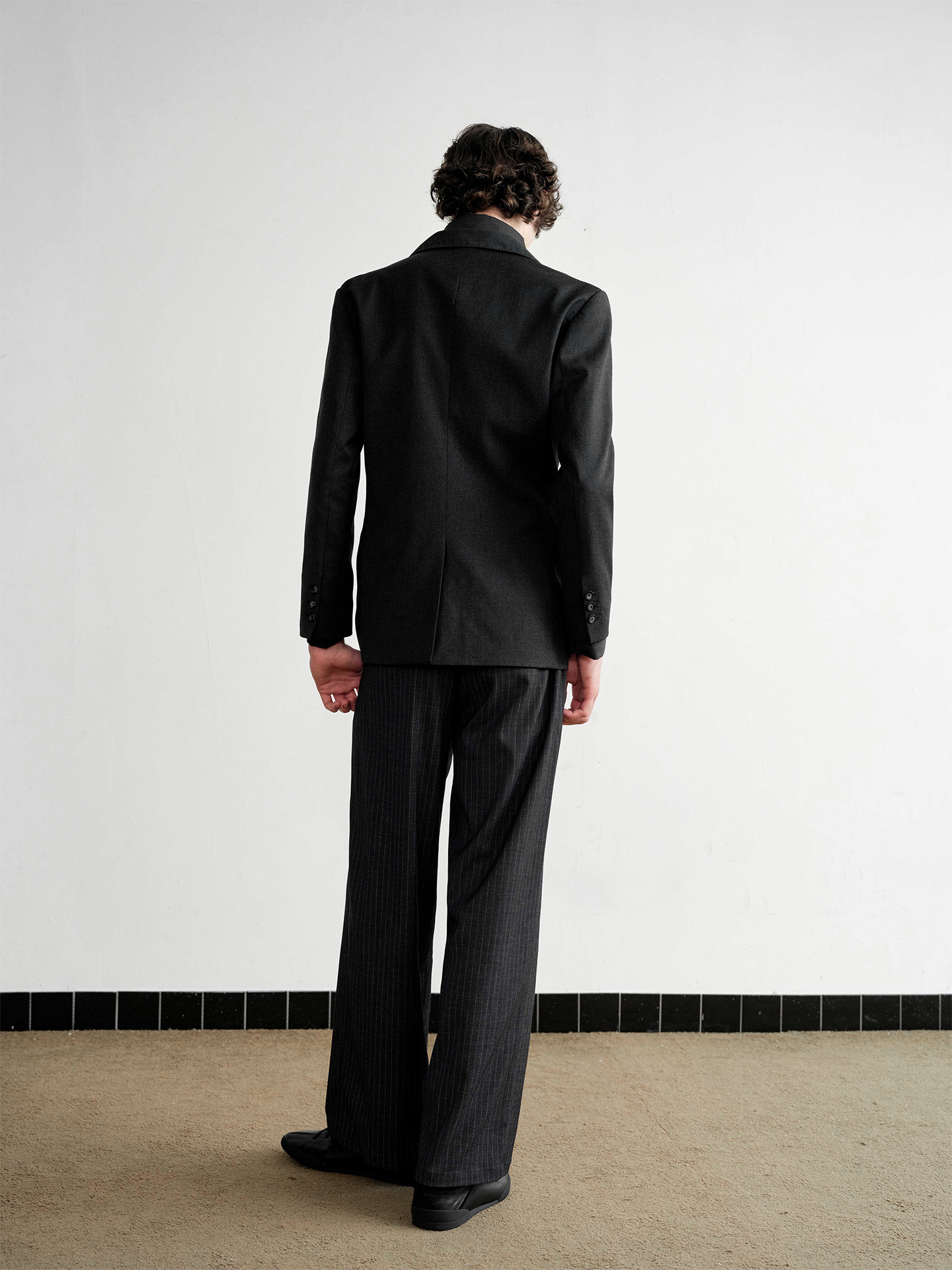 "Charcoal" Striped Pleated Trousers