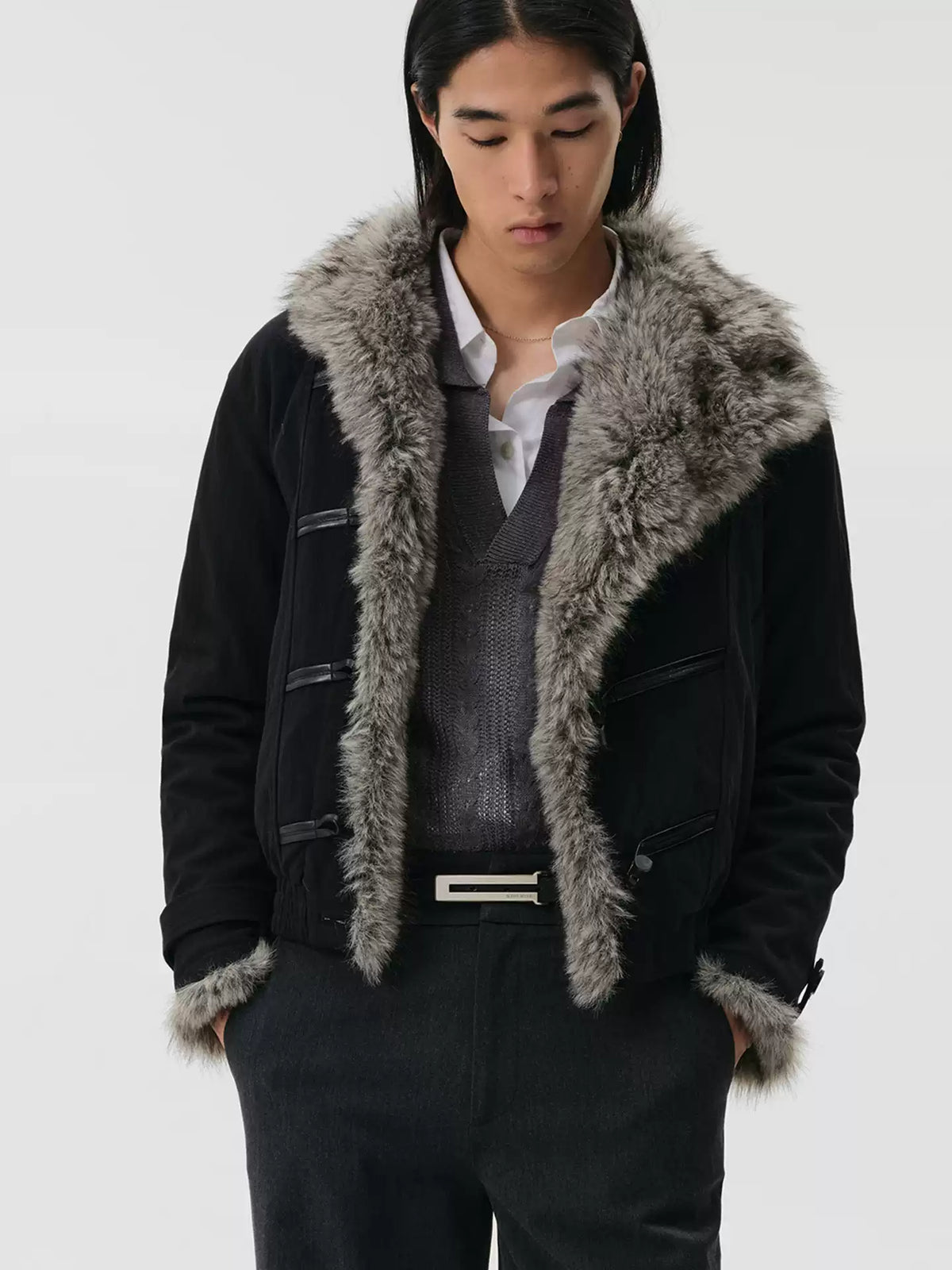 "Panimal" Leather Rope Horn Fur Jacket