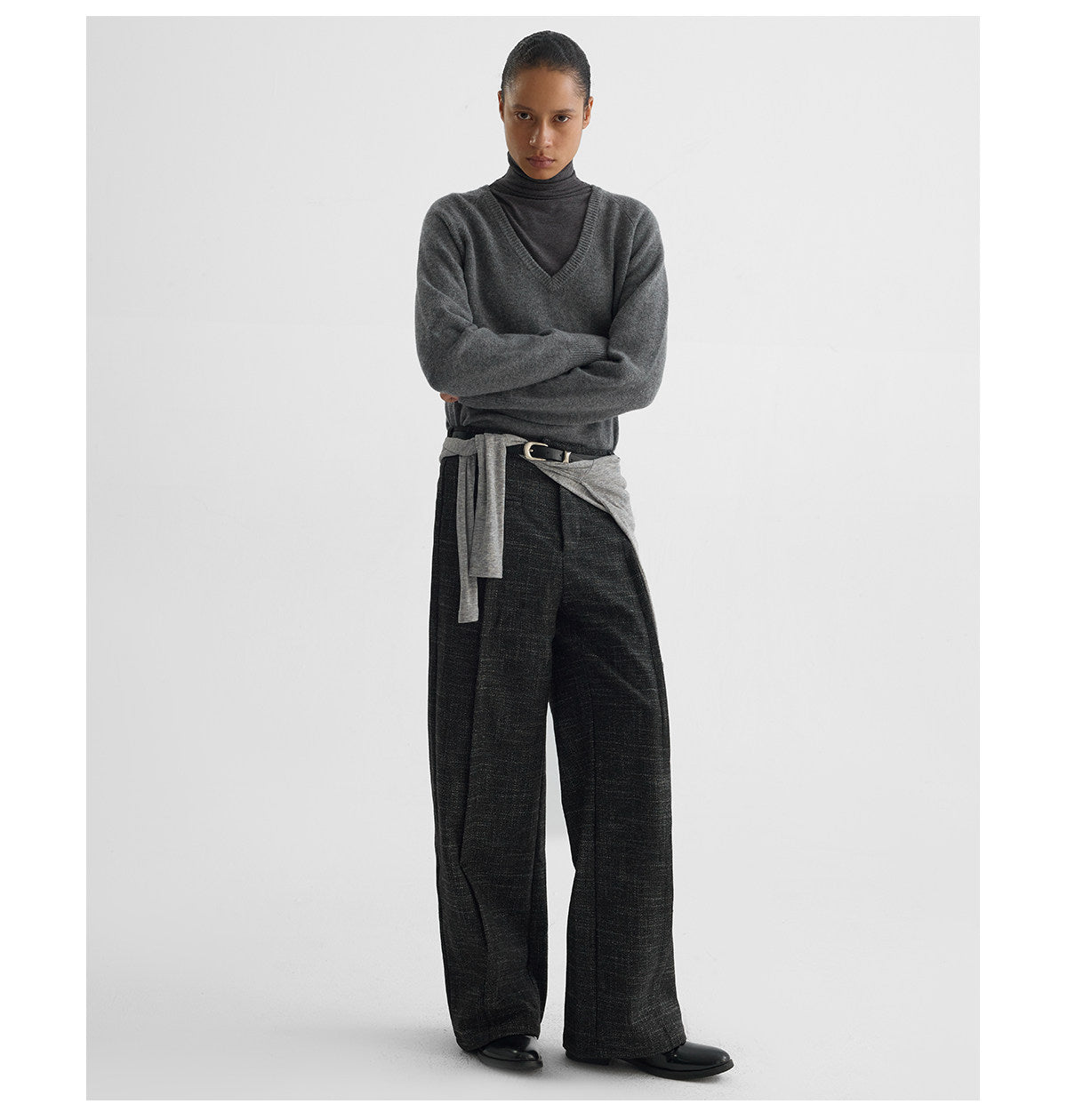 "Replica" Pattern Pleated Wide-Leg