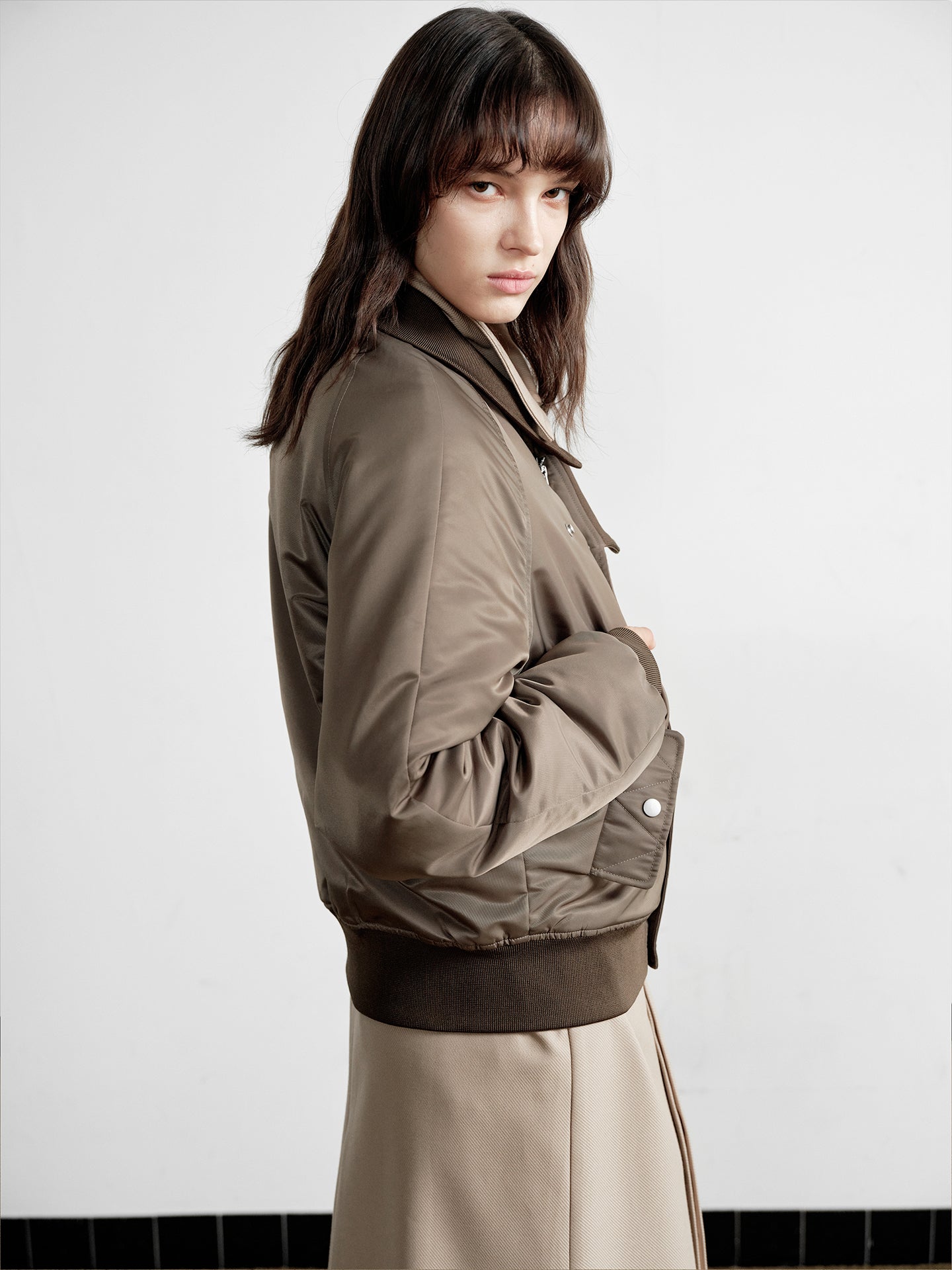 "Olive" Brown Stand-Collar Bomber Jacket