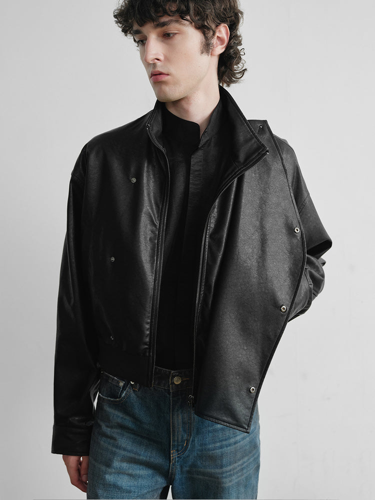 "Scorched" Leather Cropped Jacket