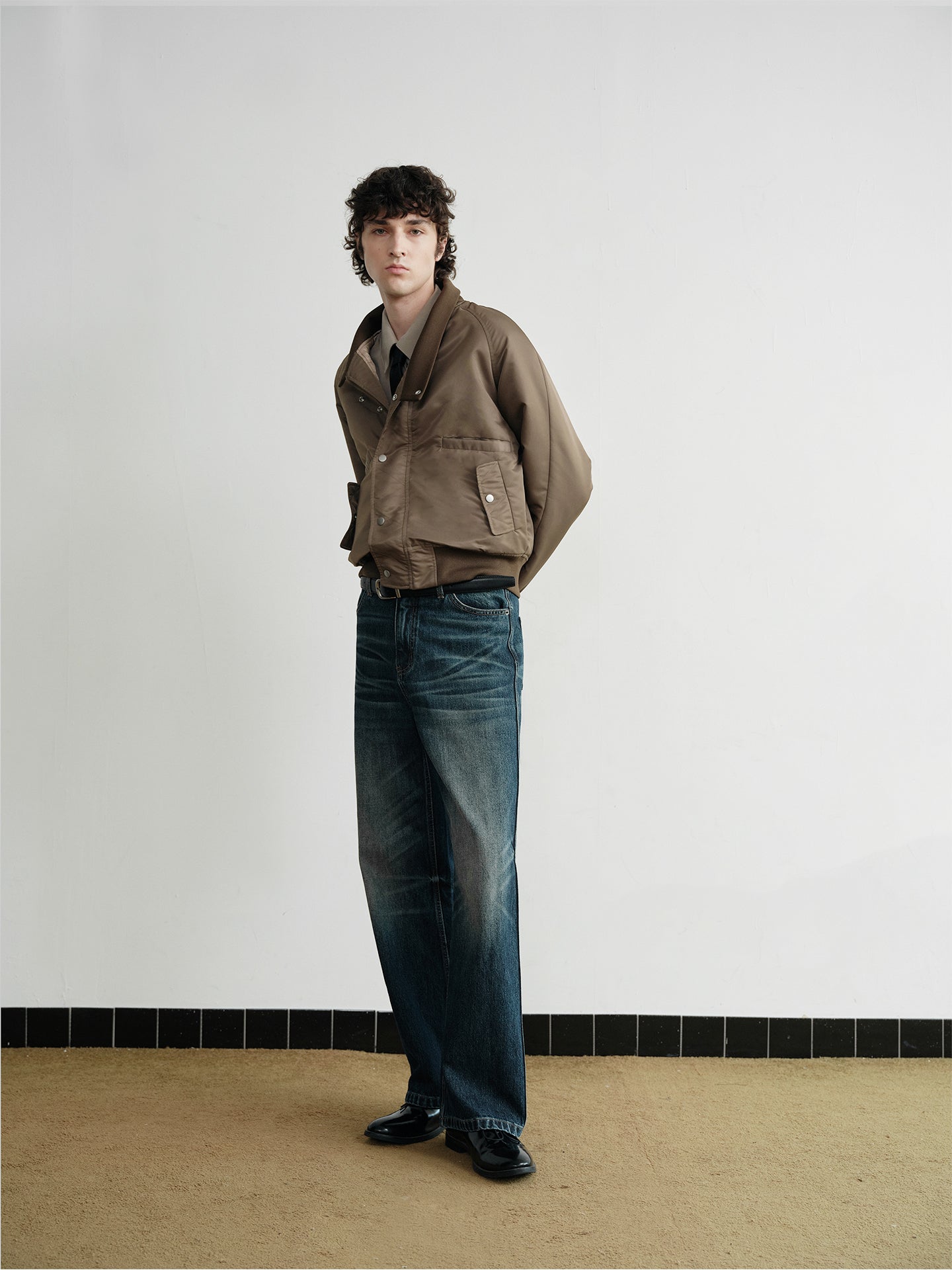 "Olive" Brown Stand-Collar Bomber Jacket
