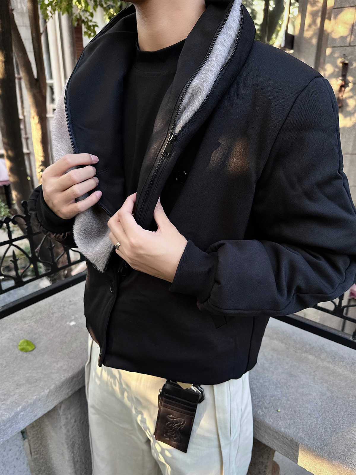 "Katrina" Wool Draped Fur Collar Coat