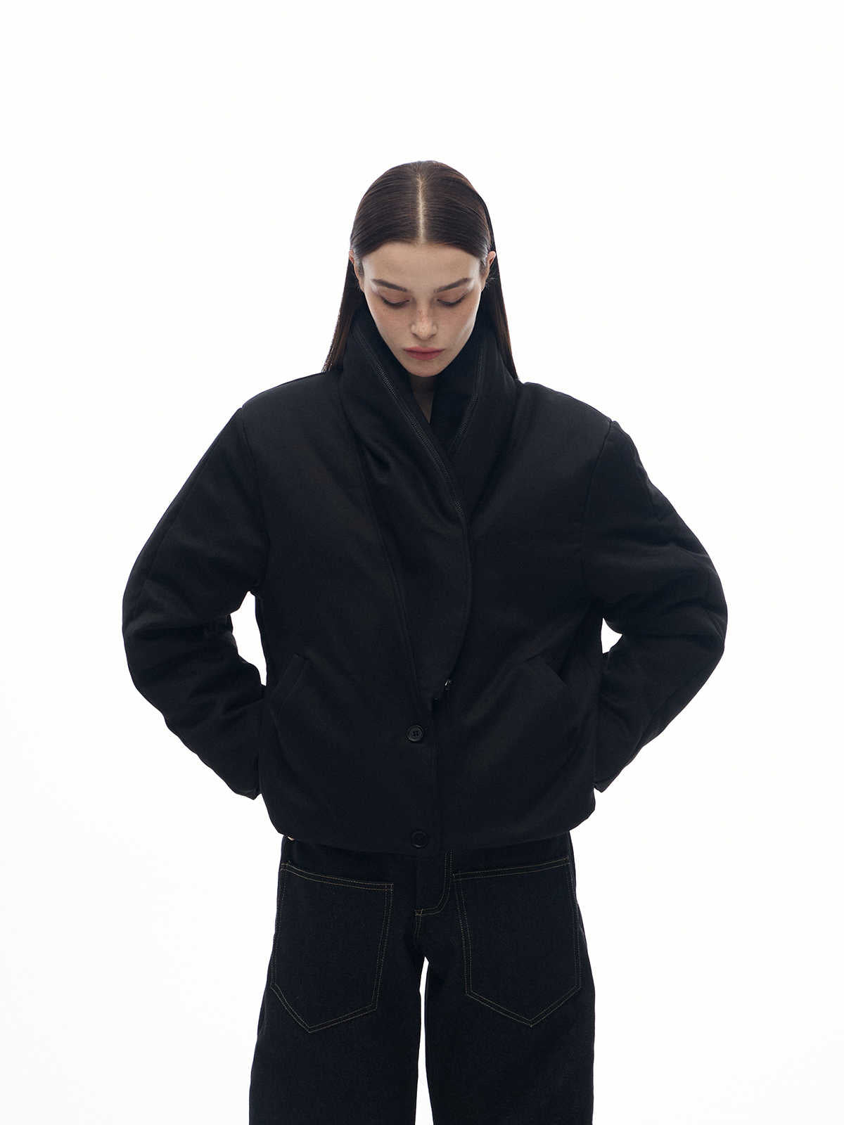 "Katrina" Wool Draped Fur Collar Coat