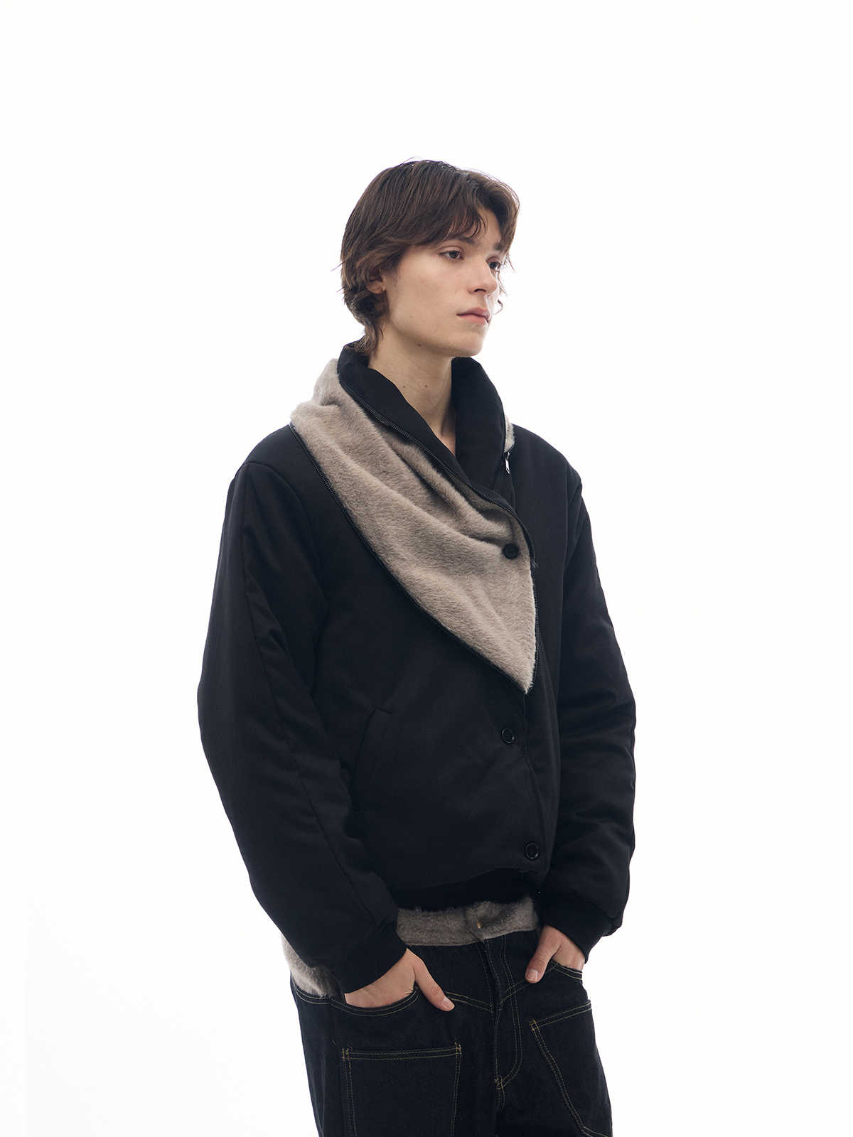 "Katrina" Wool Draped Fur Collar Coat