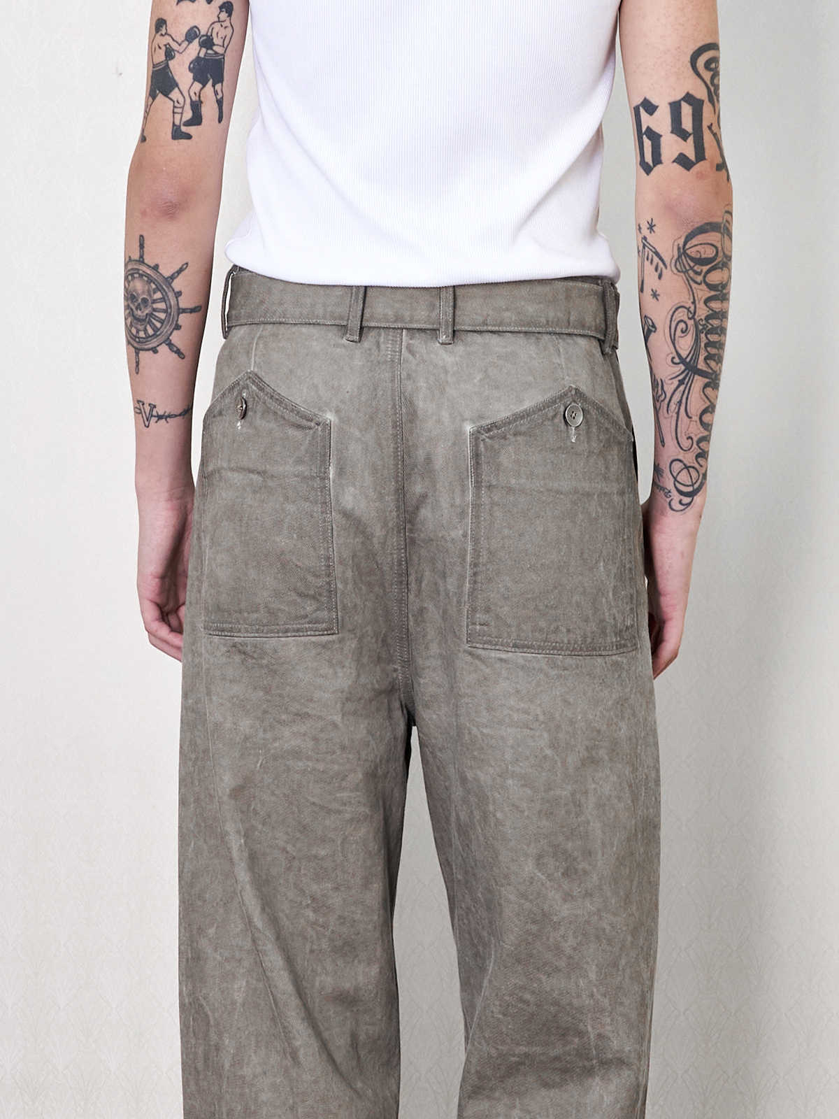 "Haze" Tailored Distressed Belt Straight Pants